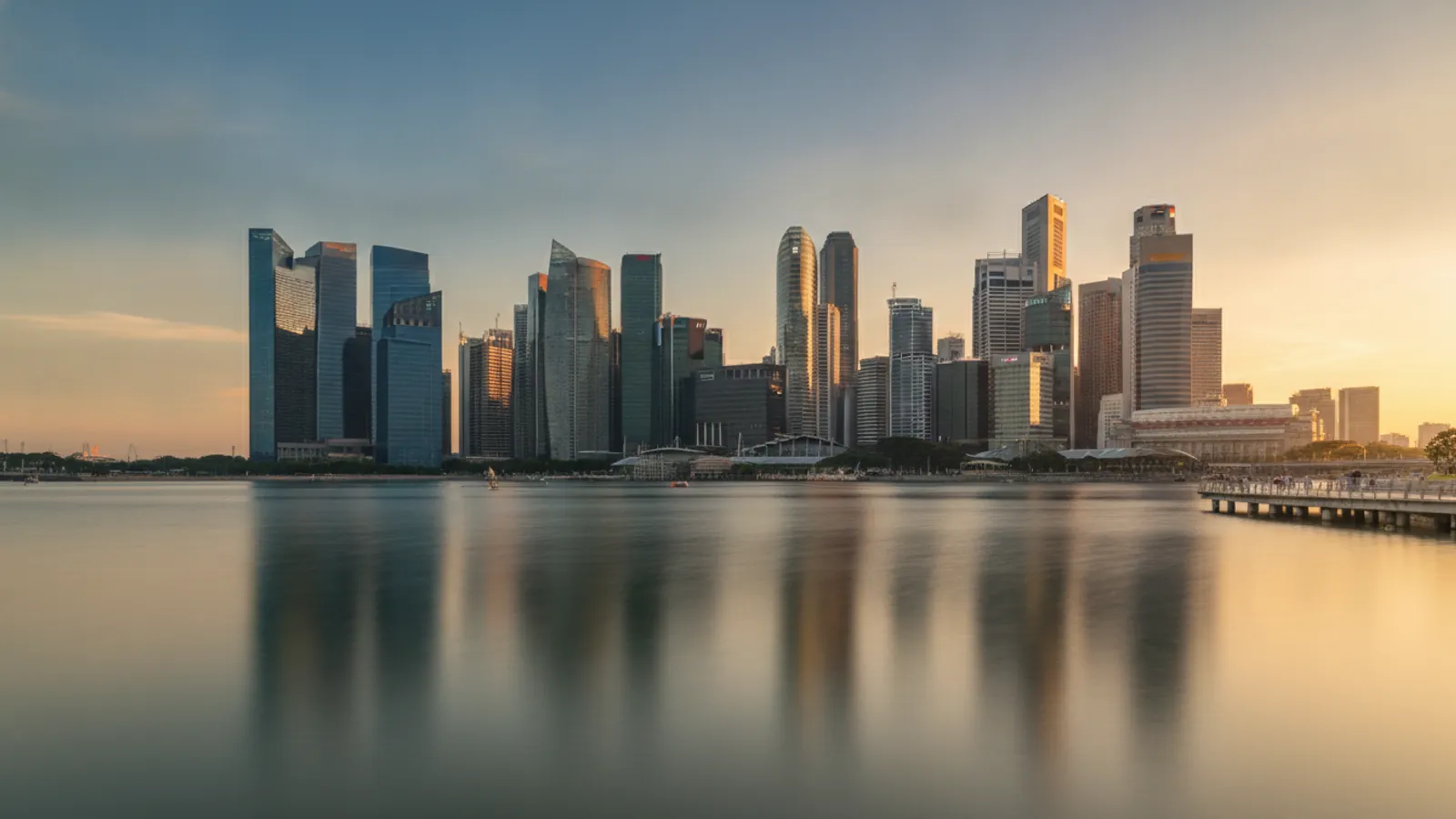 Singapore financial district skyline at Marina Bay